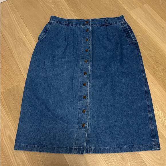 Vintage (18) TANJAY Petites Denim Midi Skirt Buttons Cotton Pockets Dark Wash - Picture 2 of 11